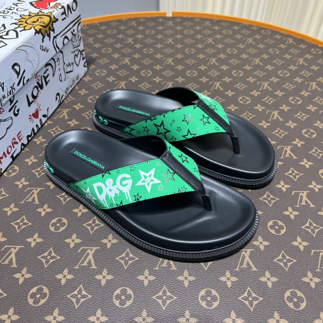 Dolce & Gabbana Rubber Slides With DG Logo Green For Men DG Shoes