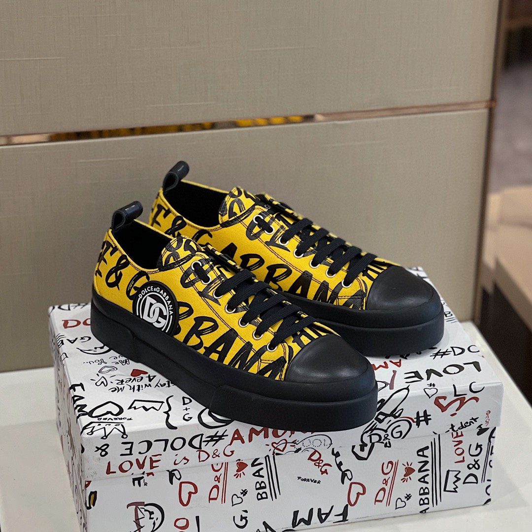 Dolce & Gabbana Canvas Portofino Light Sneakers Yellow For Men DG Shoes