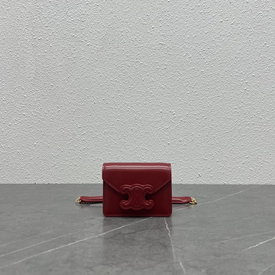 Celine Card Holder On Chain Triomphe Red For Women 4in/11cm 10J743DPV.27VD