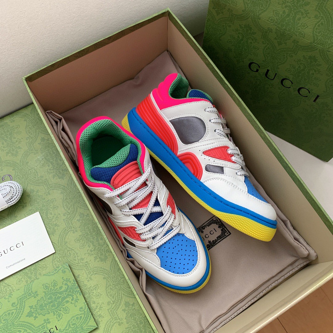 Gucci Men’s Basket Sneaker White Pink And Blue For Men 661311 2SH80 9063