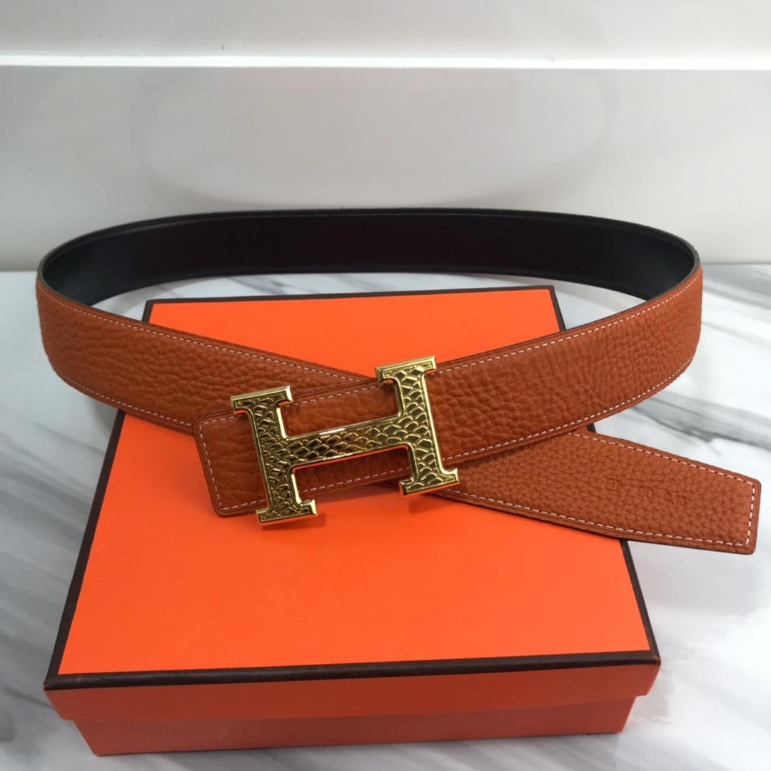 Hermes Constance Martelee Belt Buckle & Reversible Orange For Women, Women Belt