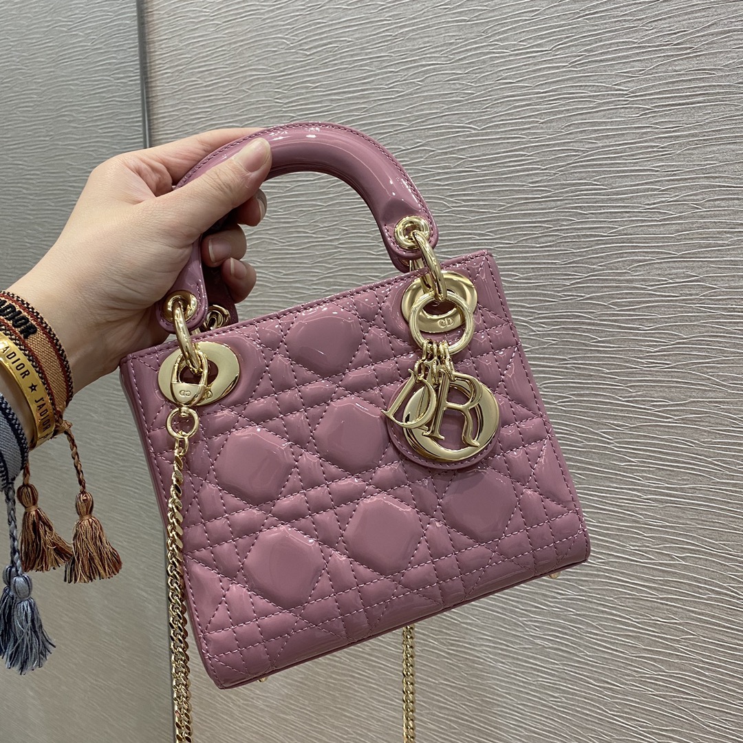 Christian Dior Mini Lady Dior Bag with Chain Gold Toned Hardware, Coral Pink, For Women Women’s Handbags, 18cm CD
