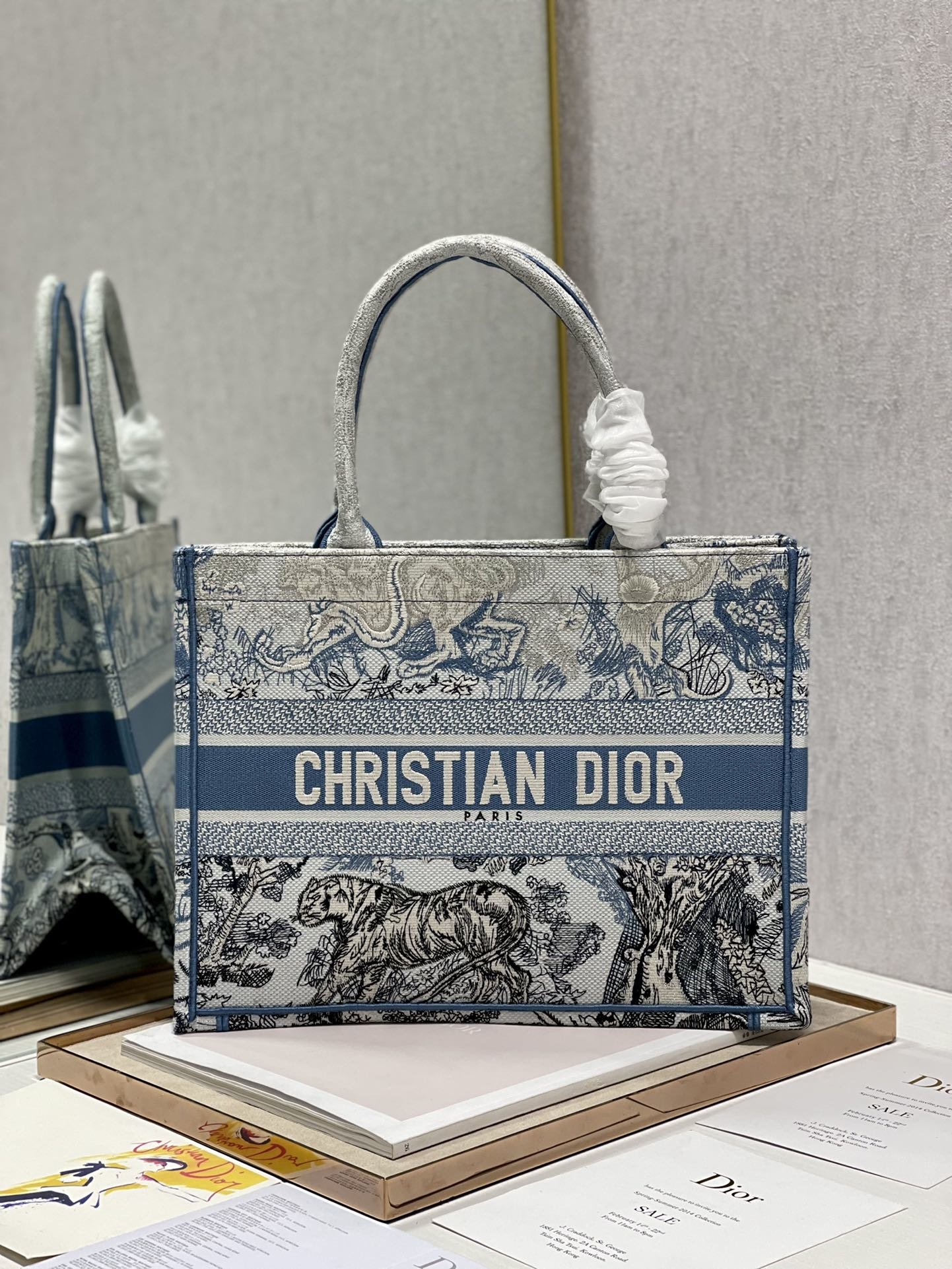 Christian Dior Medium Dior Book Tote Blue Toile de Jouy Reverse Embroidery, Blue, For Women Women’s Handbags, Shoulder Bags, 36cm CD M1296ZRGO_M928