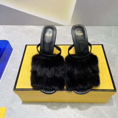 Fendi First Black Mink High-Heeled Sandals For Women 8R8212AHGHF0ABB