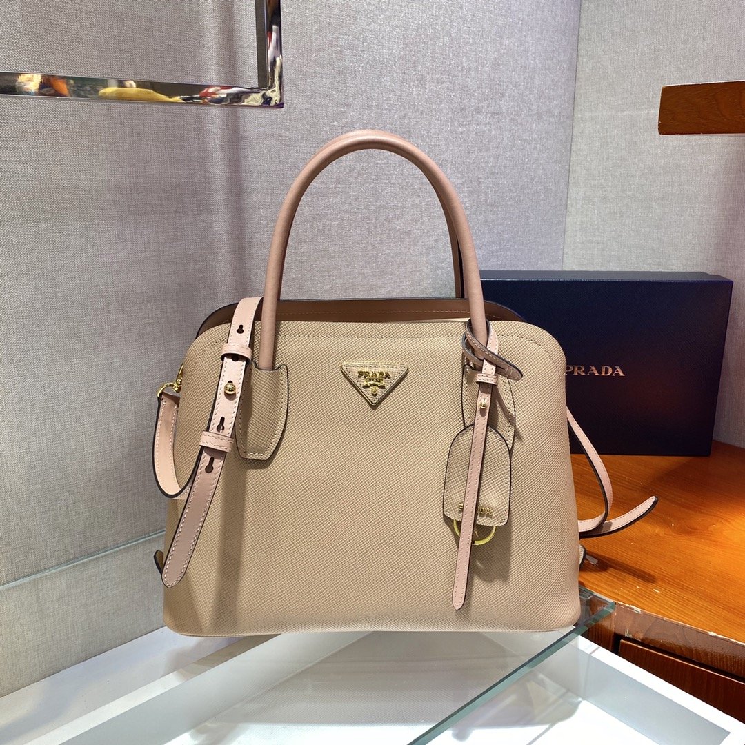 Prada Small Saffiano Double Prada Bag Beige For Women, Women’s Bags 12.2in/31cm