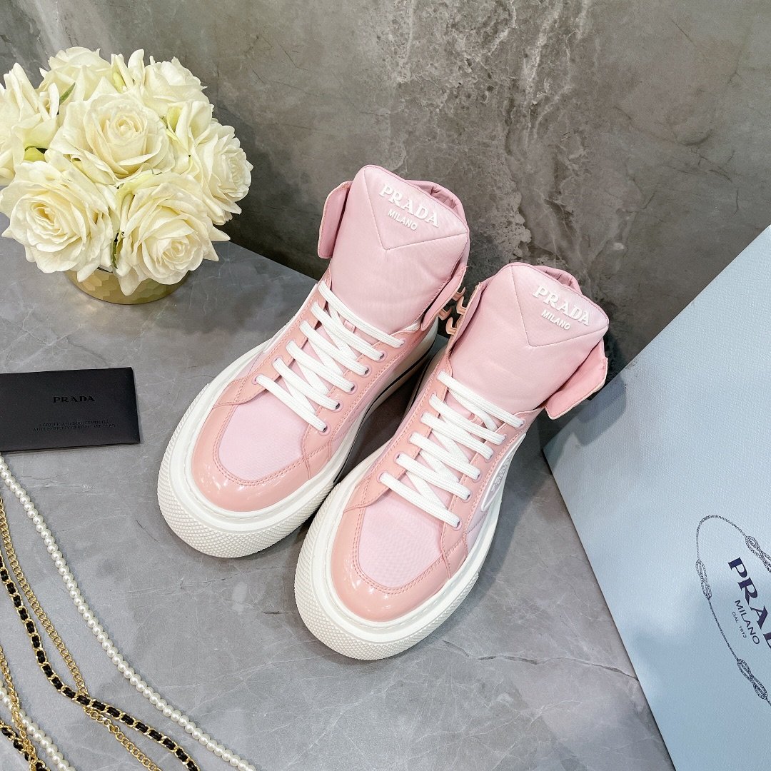 Prada Macro Re-Nylon And Brushed High-Top Sneakers Pink For Women 1.8in/45mm Prada