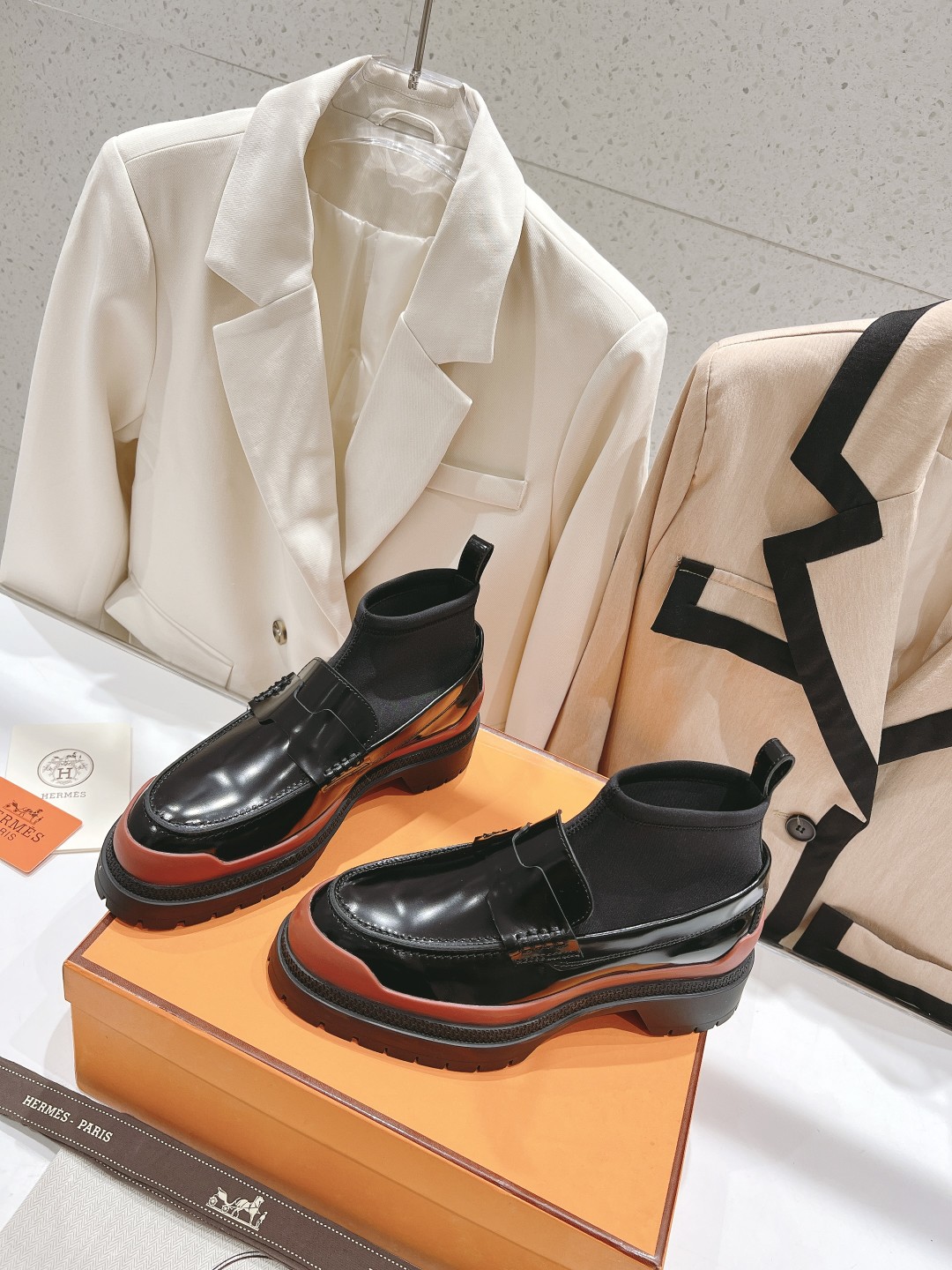 Hermes Loafer With Socks Red For Women