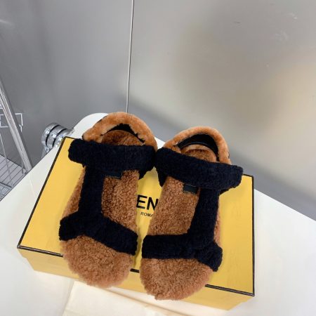 Fendi First Shearling Sandal Black For Women