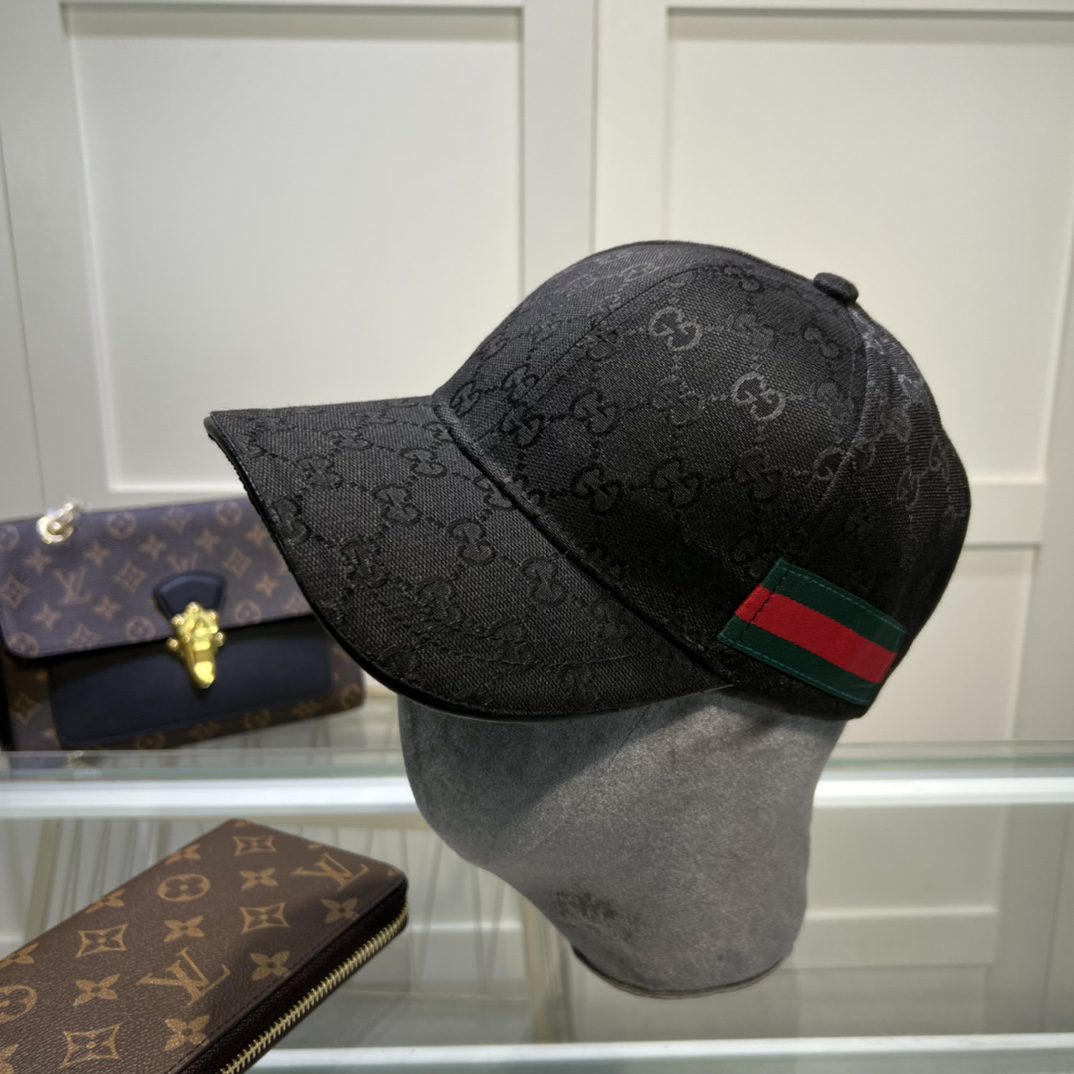 Gucci Original Gucci Canvas Baseball Hat With Web Black Gucci Hat
