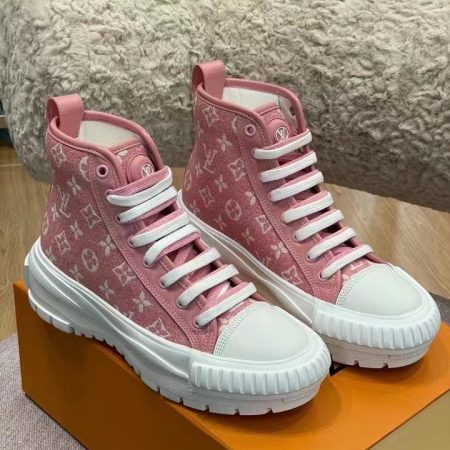 Louis Vuitton Squad Sneaker Boots Monogram Denim Pink For Women LV 1A9S1I