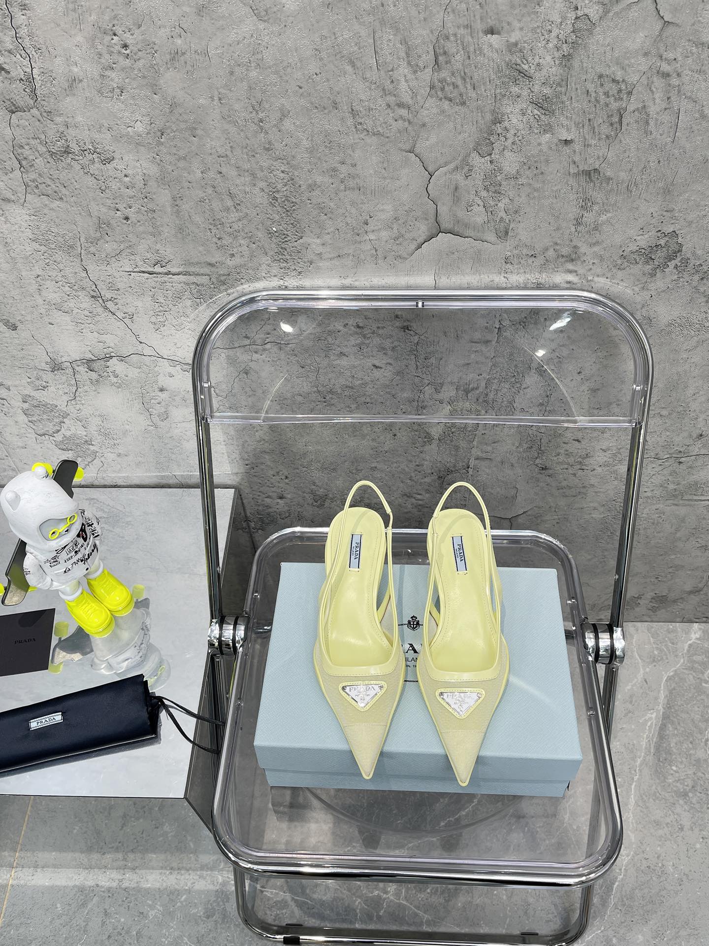 Prada Mesh Fabric Slingback Pumps Light Yellow For Women Prada