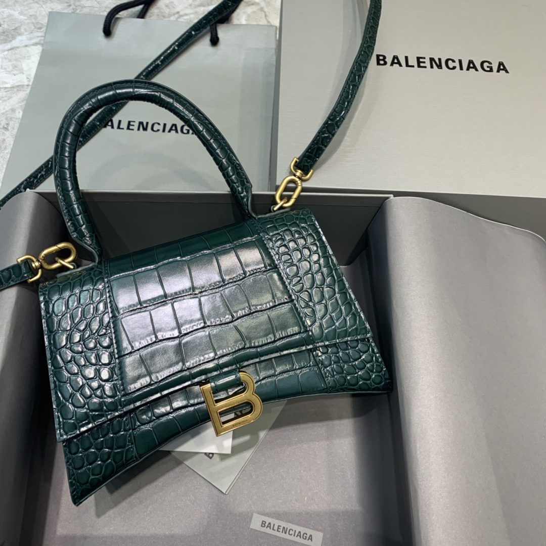 BALENCIAGA Hourglass Small Handbag In Dark Green, For Women, Women’s Bags 9in/23cm