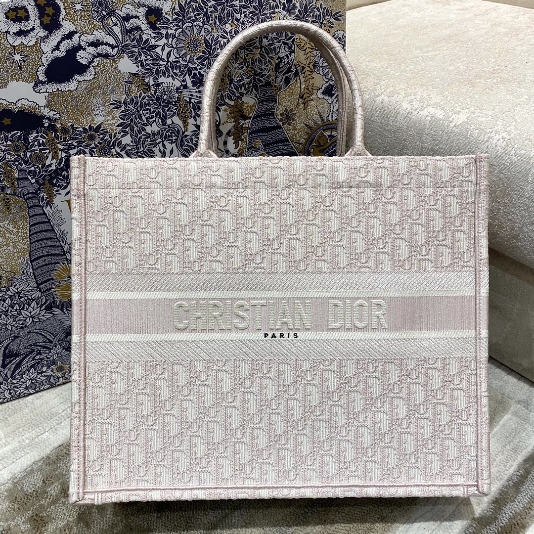 Christian Dior Large Dior Book Tote Rose Des Vents Dior Oblique Embroidery, Pink, For Women Women’s Handbags, Shoulder Bags, 42cm CD