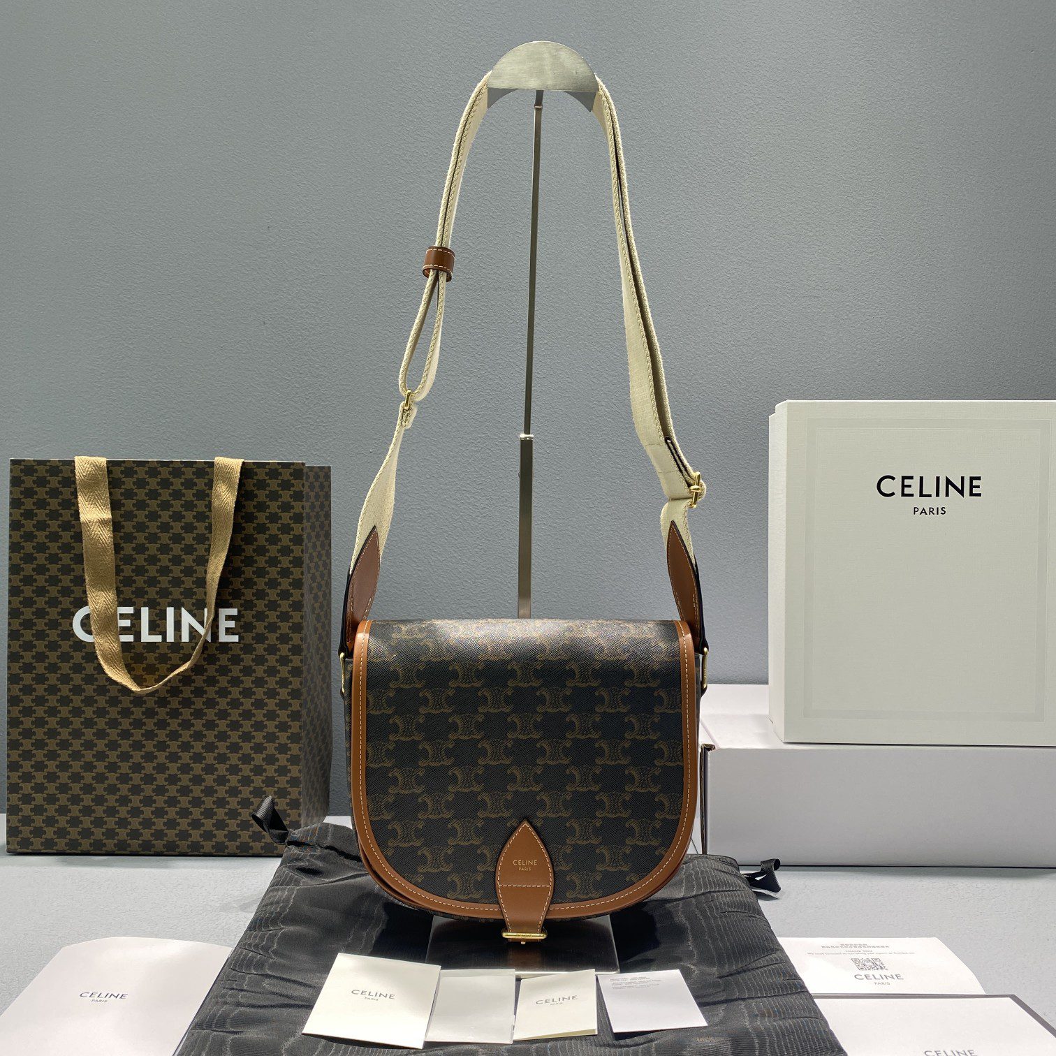 Celine Large Strap Folco Bag In Triomphe Canvas Brown For Women 9in/22cm 196932BZJ.04LU