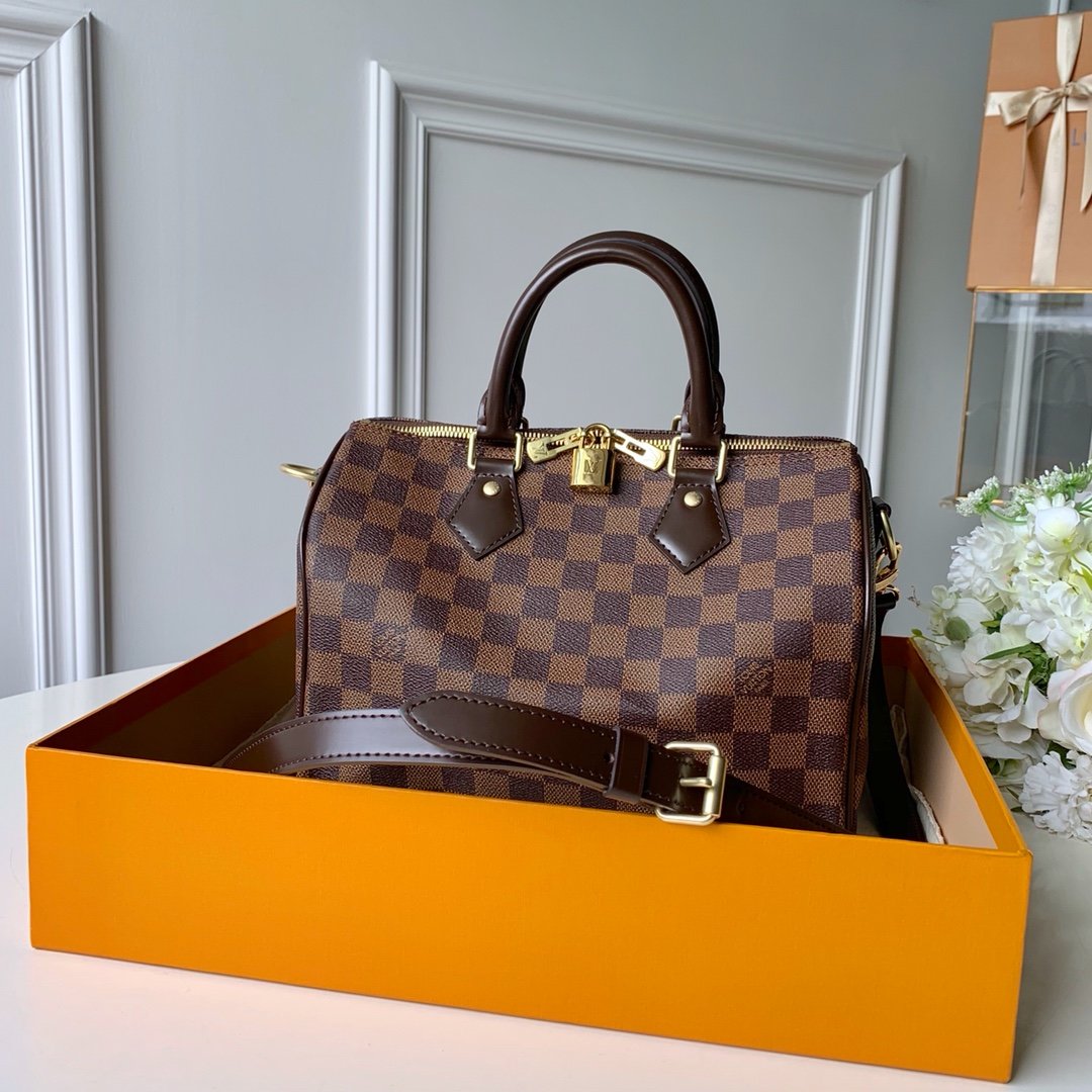 Louis Vuitton Speedy Bandouliere 25 Damier Ebene Canvas For Women, Women’s Handbags, Shoulder And Crossbody Bags 9.8in/25cm LV N41368