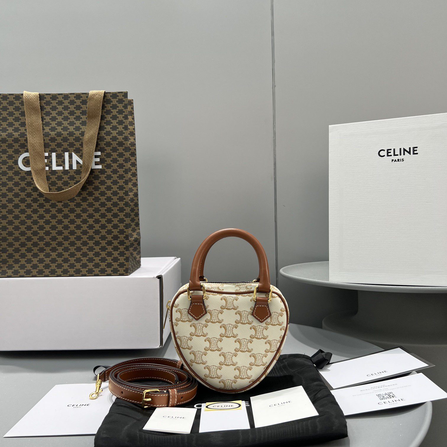 Celine Medium Celine Heart In Triomphe Canvas White For Women 6in/14.5cm 198222BZJ.01BC