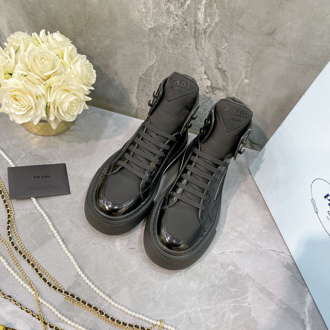 Prada Macro Re-Nylon And Brushed High-Top Sneakers Black For Women 1.8in/45mm Prada 1T642M_3LF5_F0632_F_B045