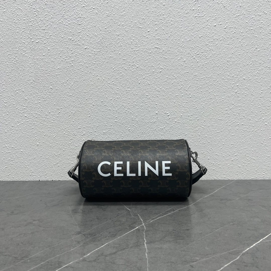 Celine Cylinder Bag In Triomphe Canvas Black For Women 9in/22cm