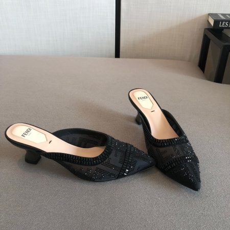 Fendi Colibri Crystal FF Sabot Mules 55mm Spring/Summer Collection Black