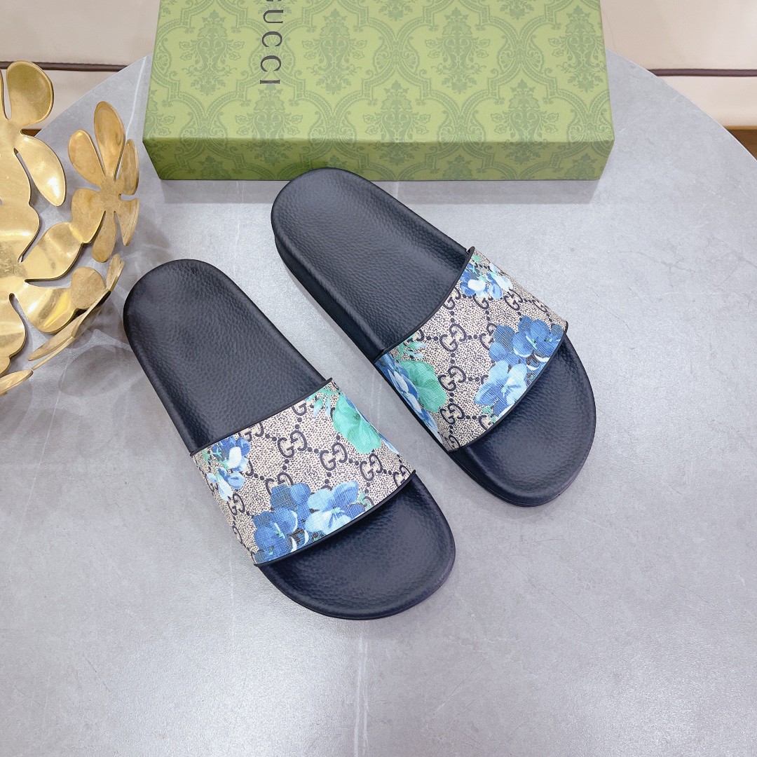 Gucci Men’s Slides Bloom Print Blue For Men 408508 G2200