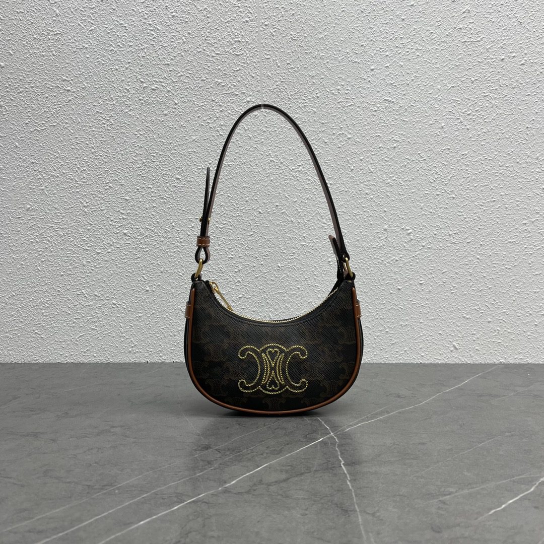 Celine Triope Heart Embroidered Mini Abba – Triope Canvas Brown For Women 6.4in/16cm 10I602EB1.04LU