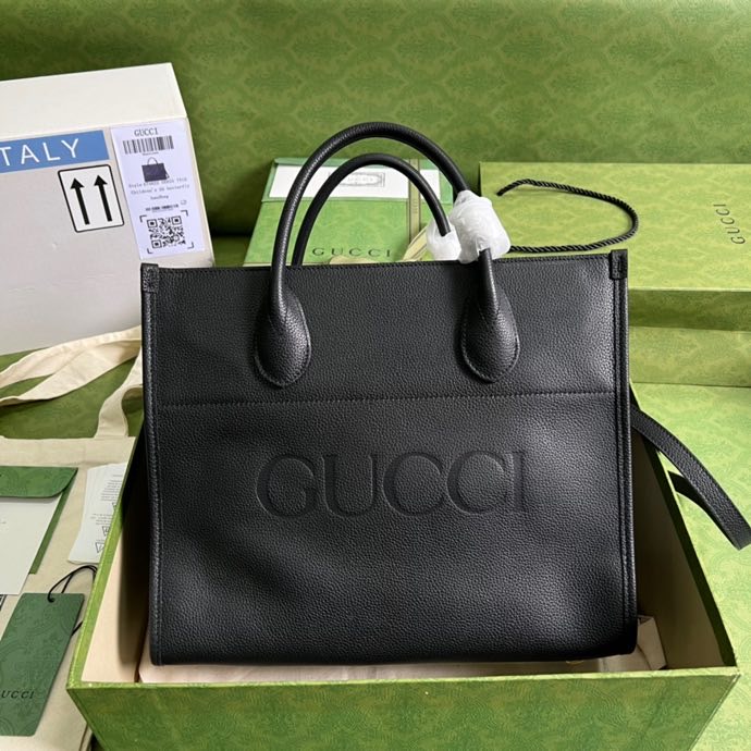 Gucci Small tote With Gucci Logo Black For Women 12.4in/31.5cm Gucci 674822 0E8IG 1000