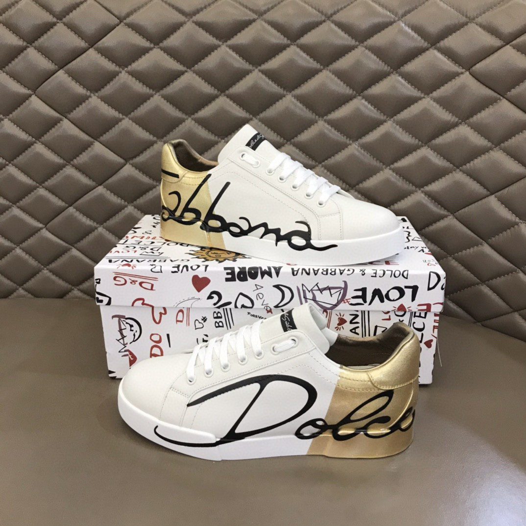 Dolce & Gabbana Portofino Sneakers White/Gold For Men DG Shoes