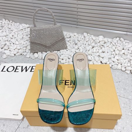 Fendi First Dark Green Transparent Medium-Heeled Sandals For Women