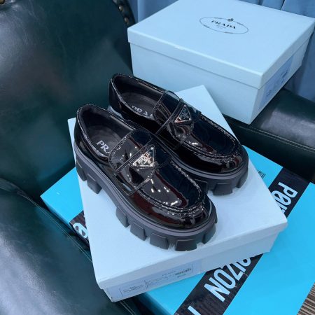 Prada Monolith Brushed Loafers Black For Women 2.4in/60mm Prada 2DE129_B4L_F0002 