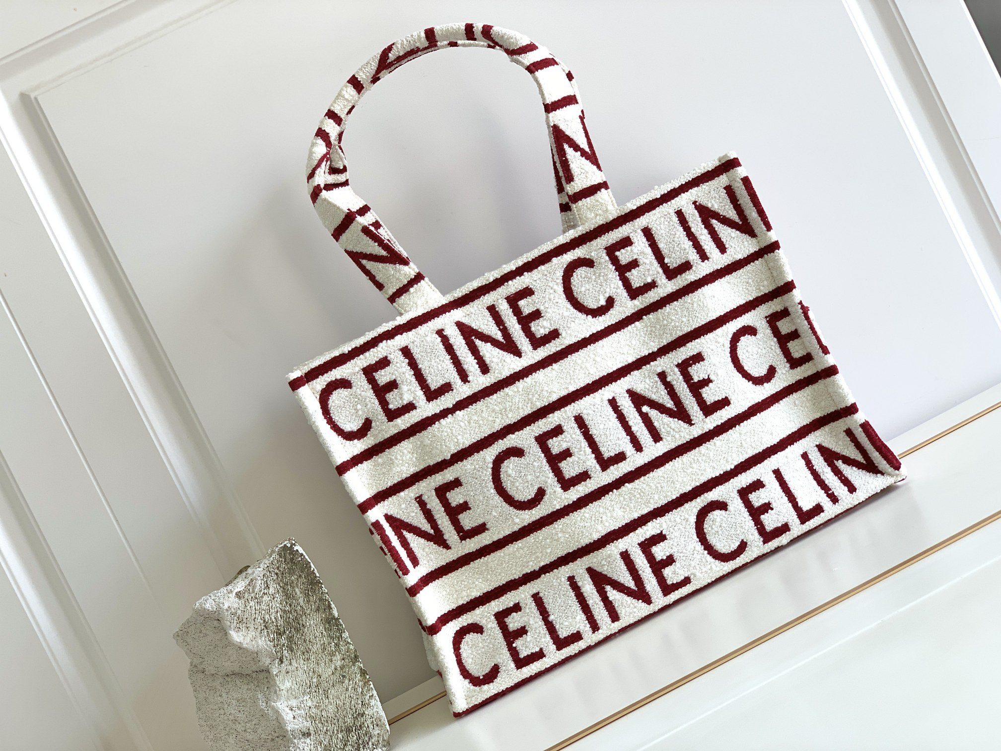 Celine Large Cabas Thais In Textile With Celine All-Over White / Red For Women 16in/41cm