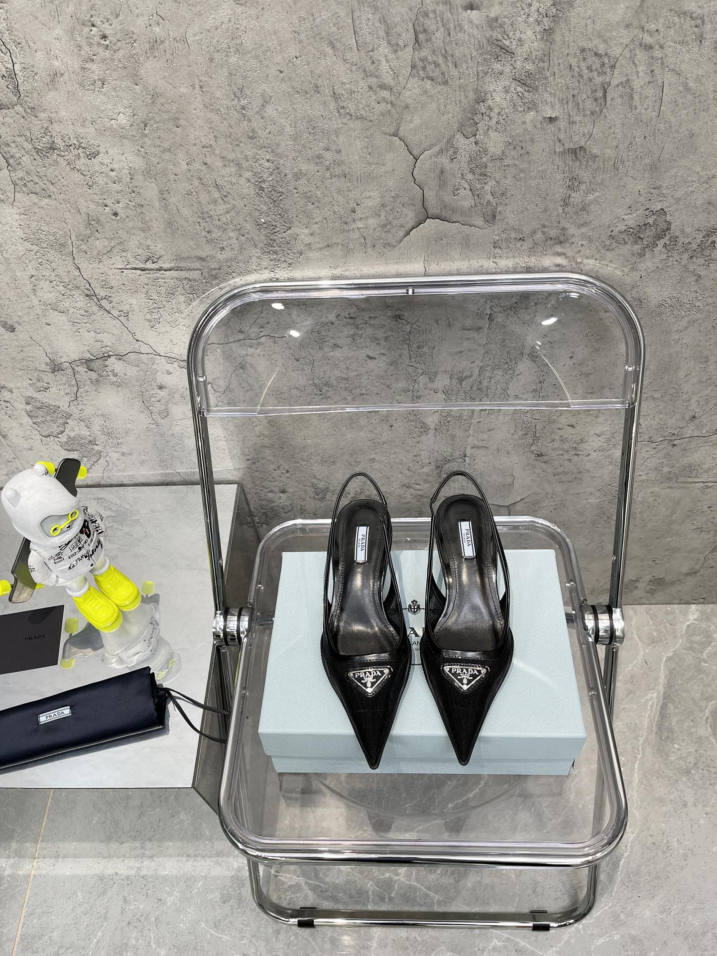 Prada Mesh Fabric Slingback Pumps Black For Women Prada 1I828M_099_F0002_F_045