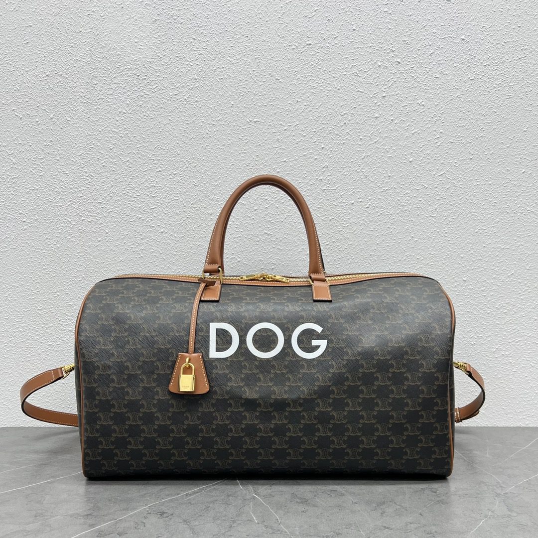 Celine Large Voyage Bag In Triomphe Canvas With Dog Print Tan For Women 20in/50cmÂ