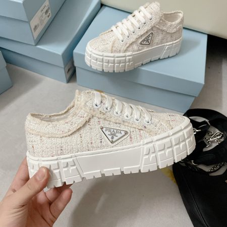 Prada Double Wheel Gabardine Sneakers White For Women 2in/50mm Prada 
