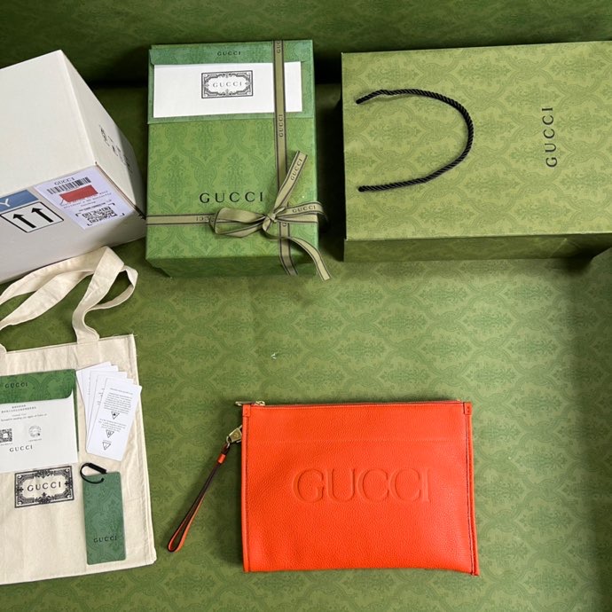 Gucci Clutch With Gucci Logo Orange For Men 12in/31cm GG