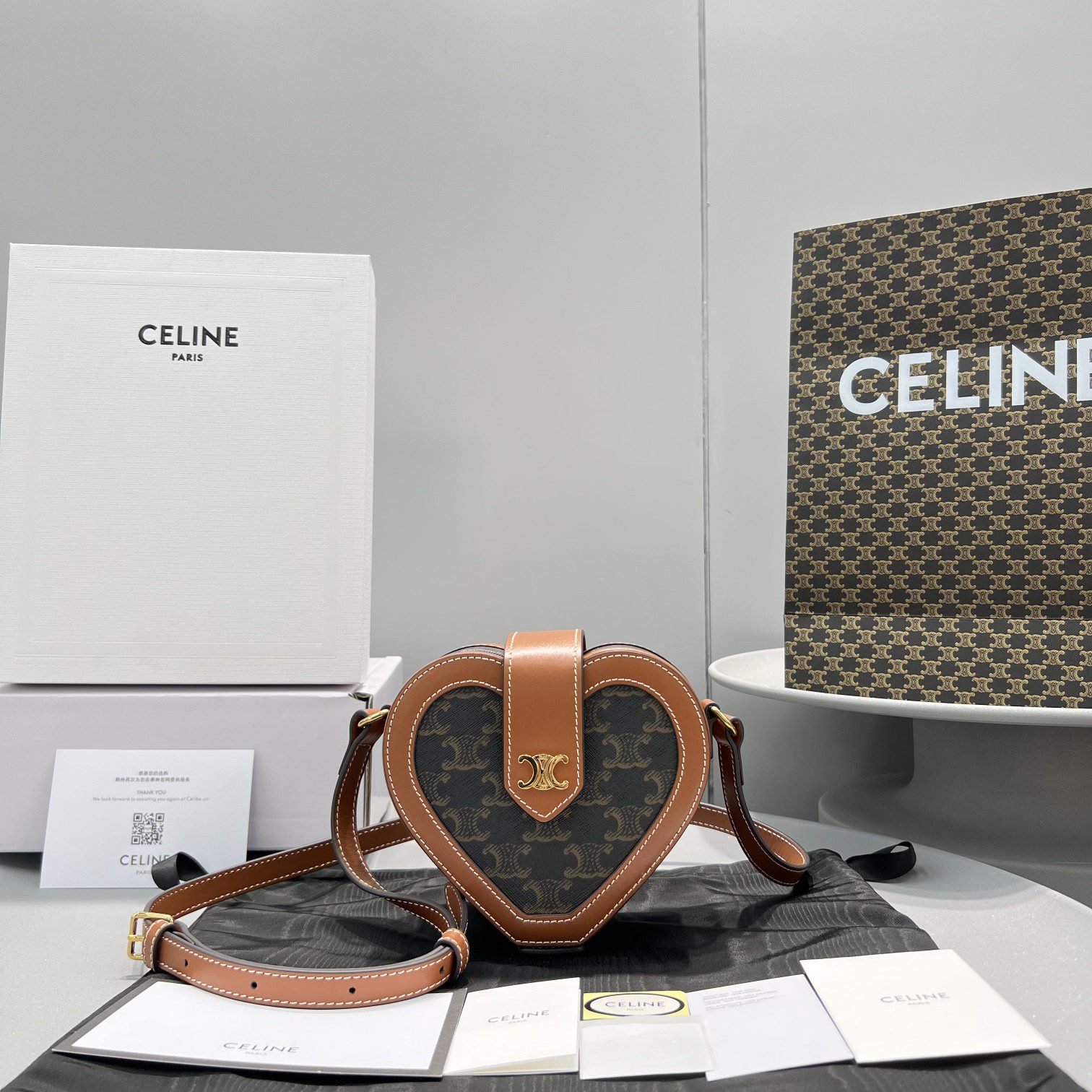 Celine Heart Tambour In Triomphe Canvas Tan For Women 6in/15cm 198212BZJ.04LU