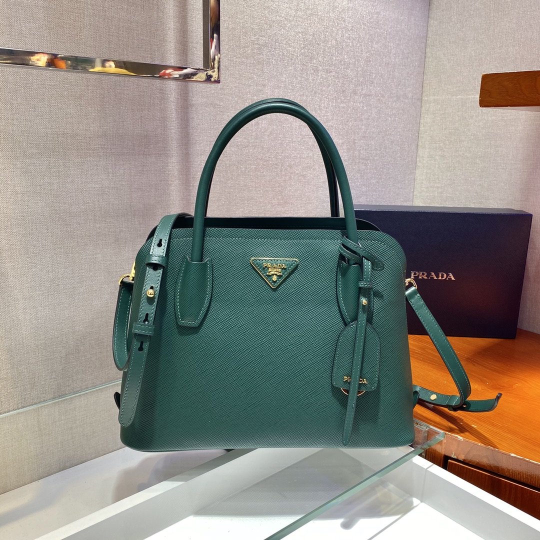 Prada Small Saffiano Double Prada Bag Grey For Women, Women’s Bags 12.2in/31cm