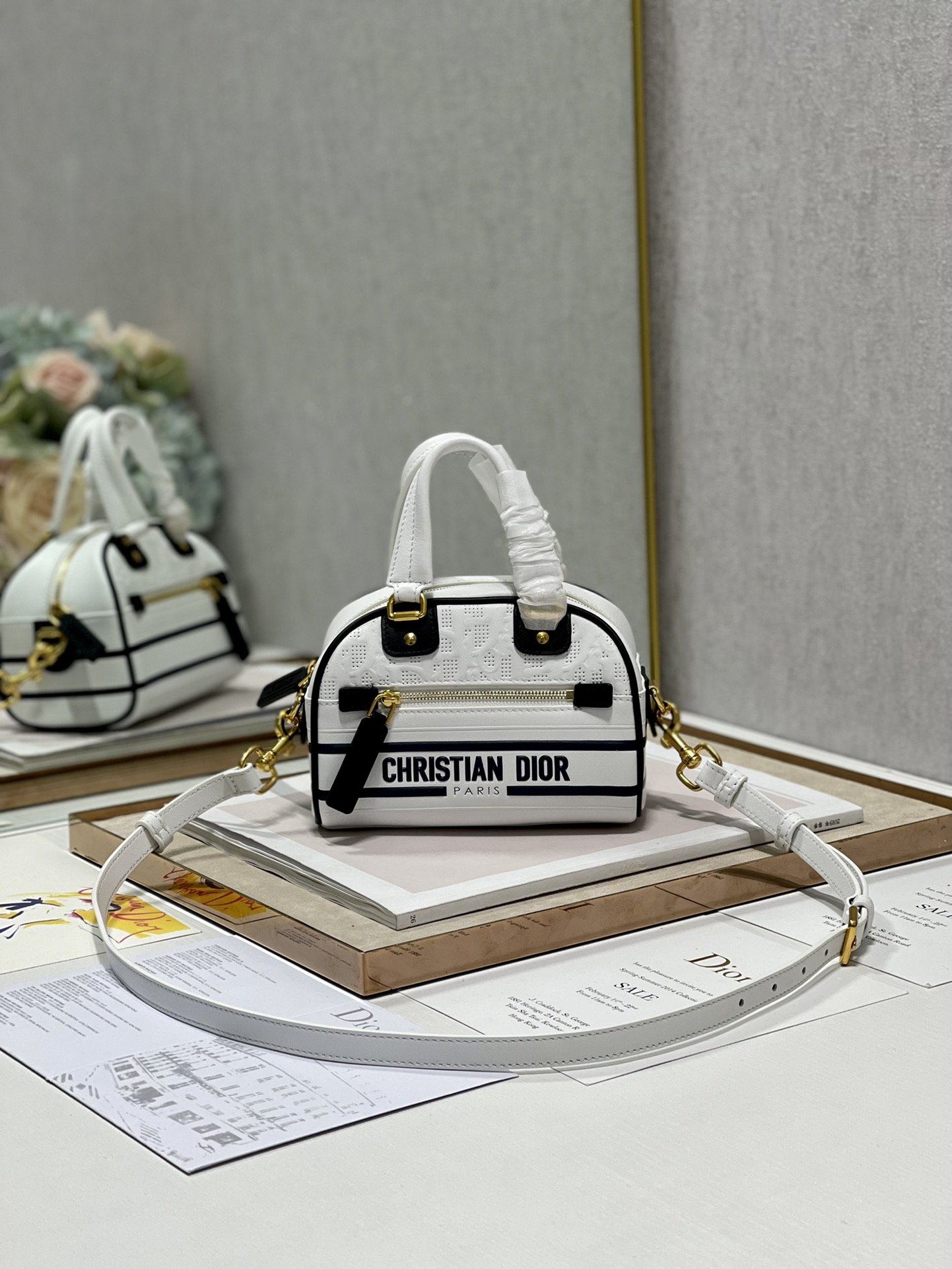 Christian Dior Mini Vibe Zip Bowling Bag, White, For Women Women’s Handbags, Bowling Bags, 17cm CD