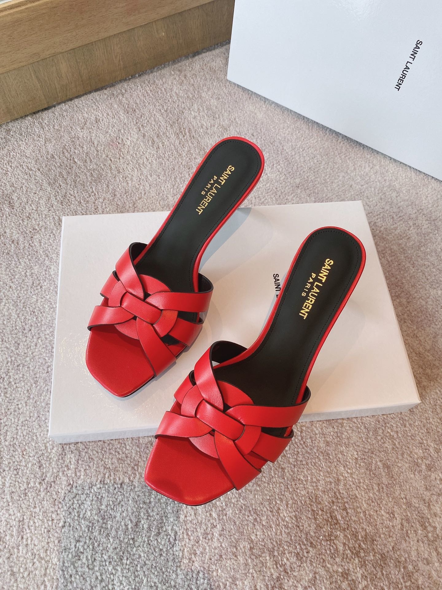 Yves Saint Laurent Women’s Tribute Heeled Mules Red For Women YSL