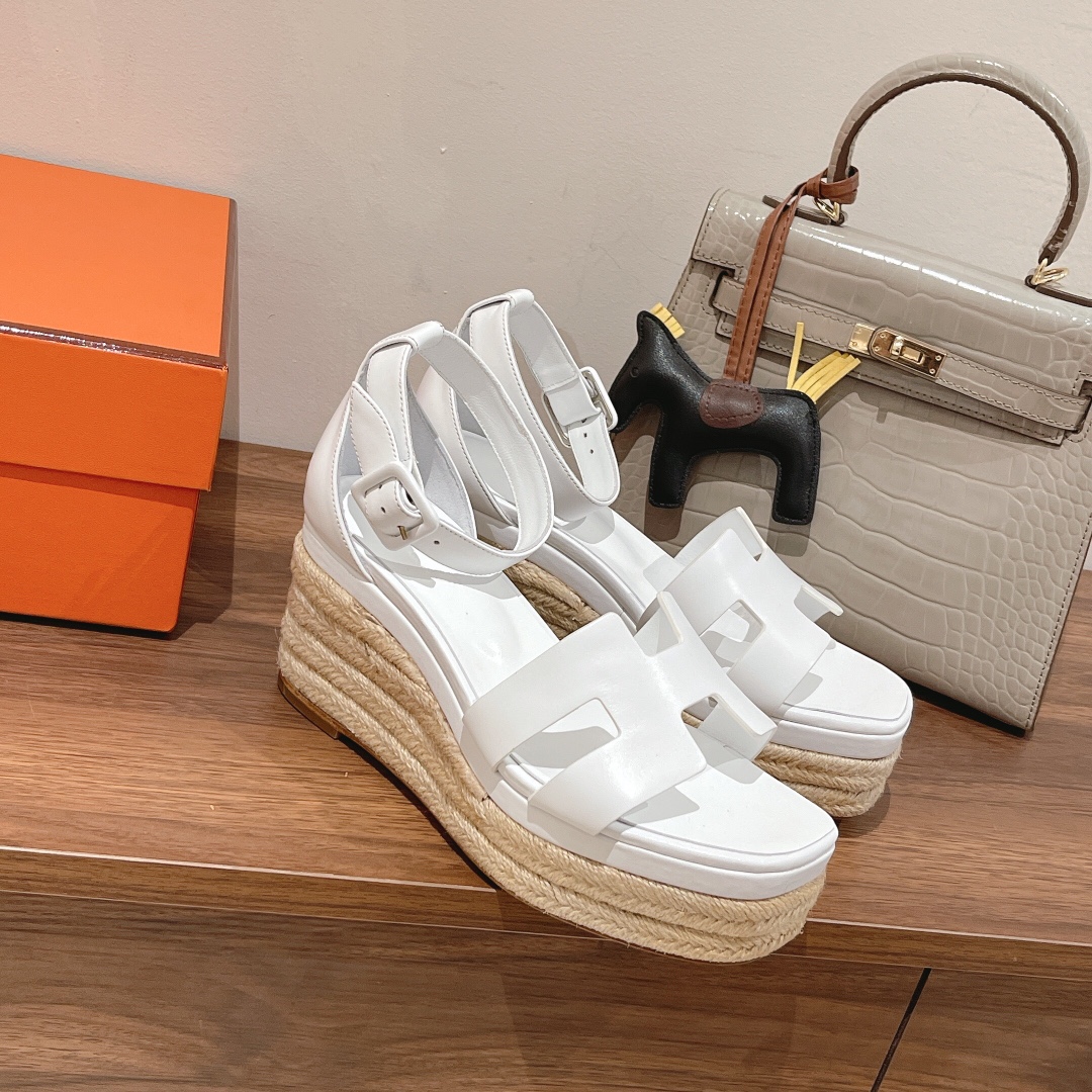 Hermes Doll 40 Espadrilles White For Women 1.6in/4cm