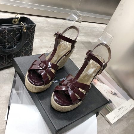 Yves Saint Laurent Women’s Tribute Espadrilles Wedge Burgundy For Women YSL