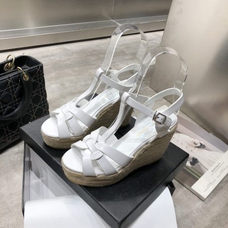 Yves Saint Laurent Women’s Tribute Espadrilles Wedge White For Women YSL 611924BZC009008