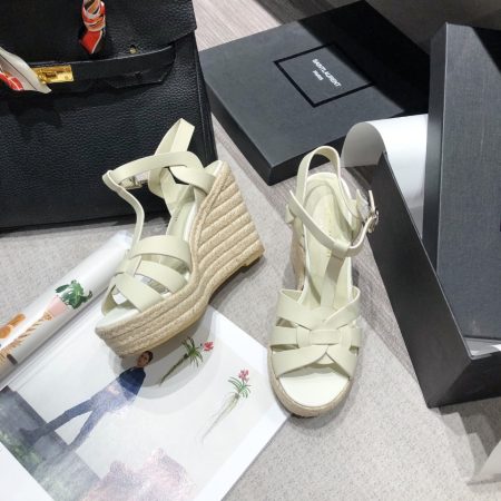 Yves Saint Laurent Women’s Tribute Espadrilles Wedge Beige For Women YSL