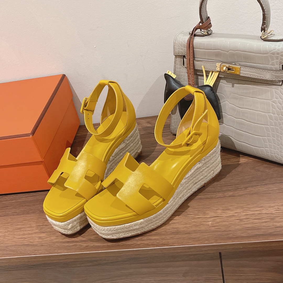 Hermes Doll 40 Espadrilles Yellow For Women 1.6in/4cm