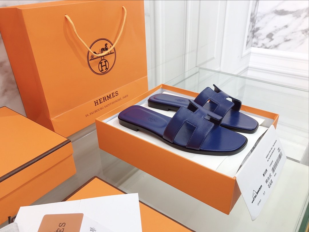 Hermes Oran Sandal Dark Blue For Women